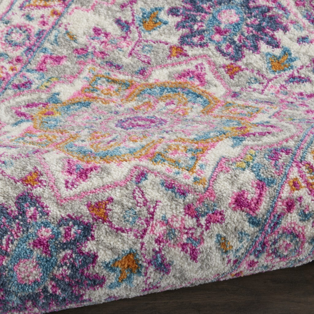 2' X 3' Light Gray And Pink Medallion Scatter Rug
