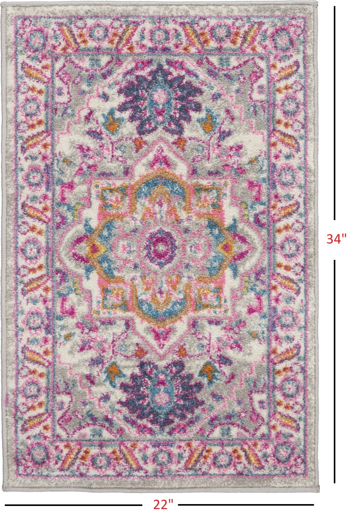2' X 3' Light Gray And Pink Medallion Scatter Rug