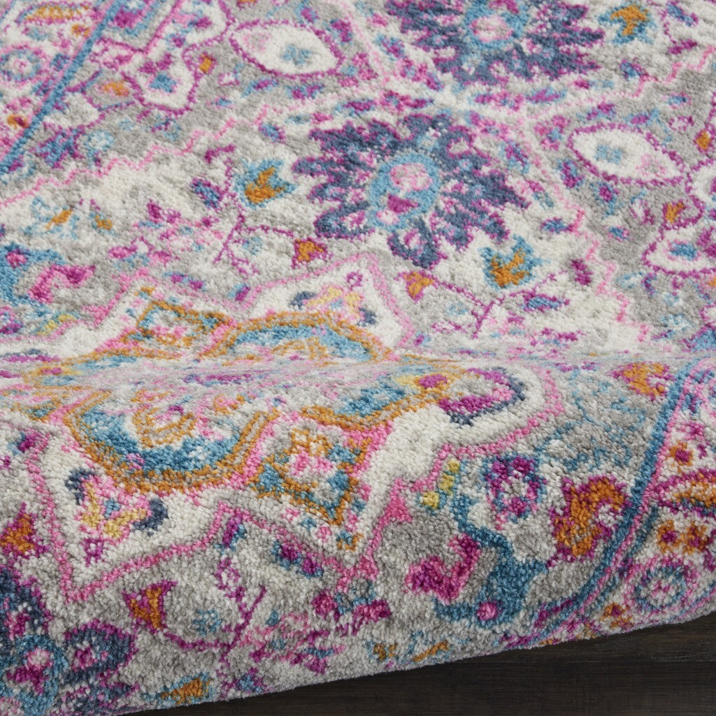 2' X 6' Light Gray And Pink Medallion Runner Rug