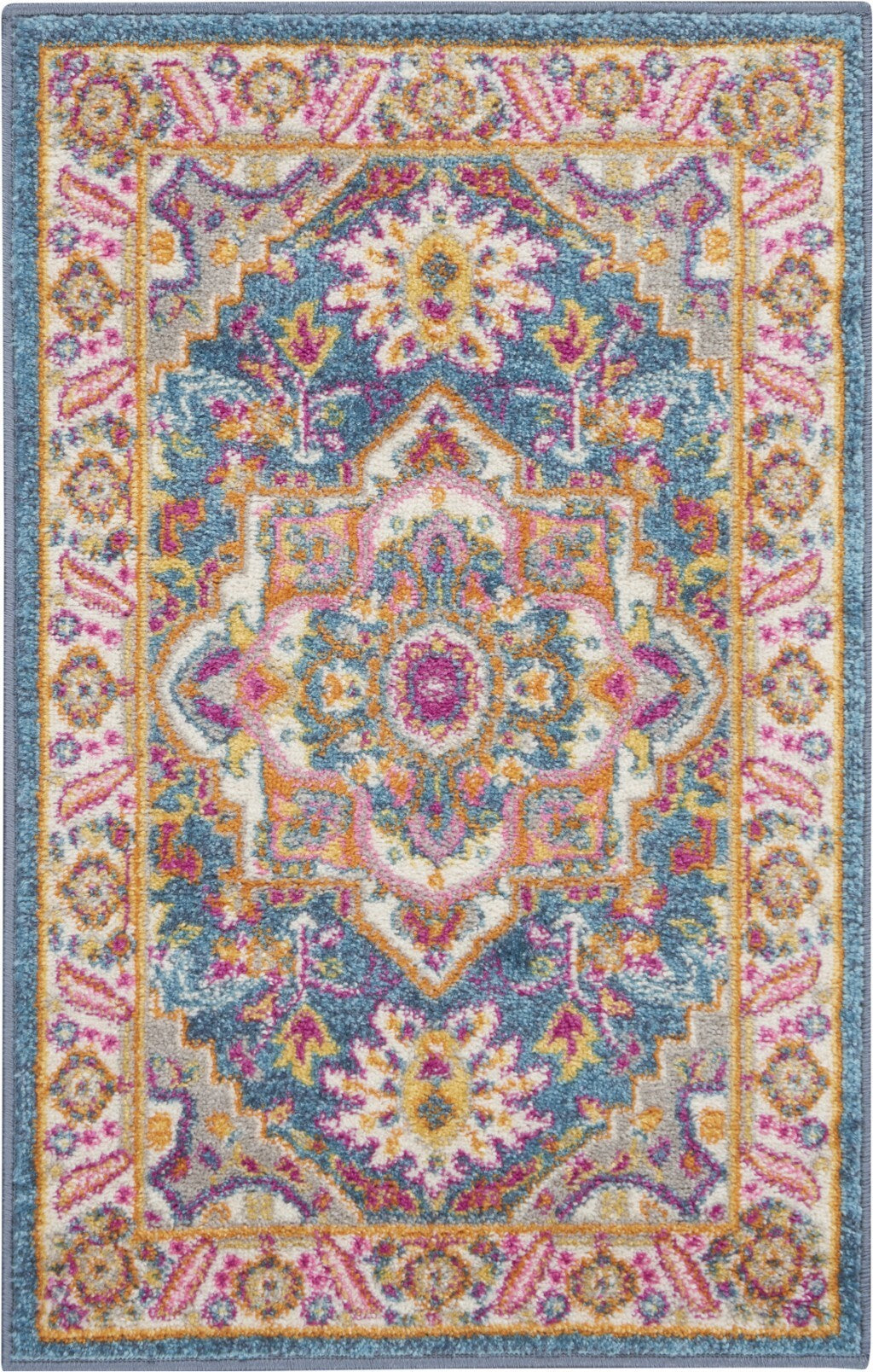 2' X 3' Teal And Pink Medallion Scatter Rug