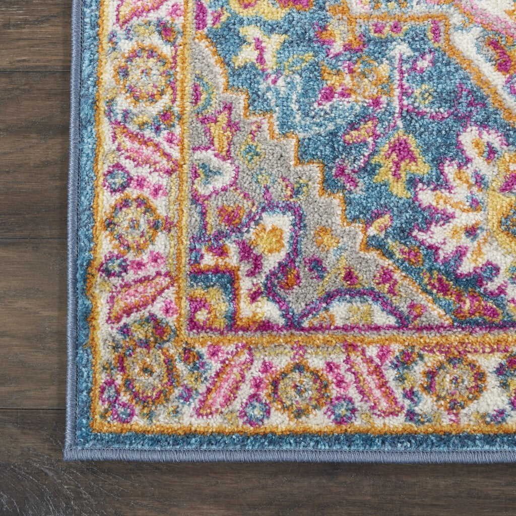 2' X 8' Teal And Pink Medallion Runner Rug