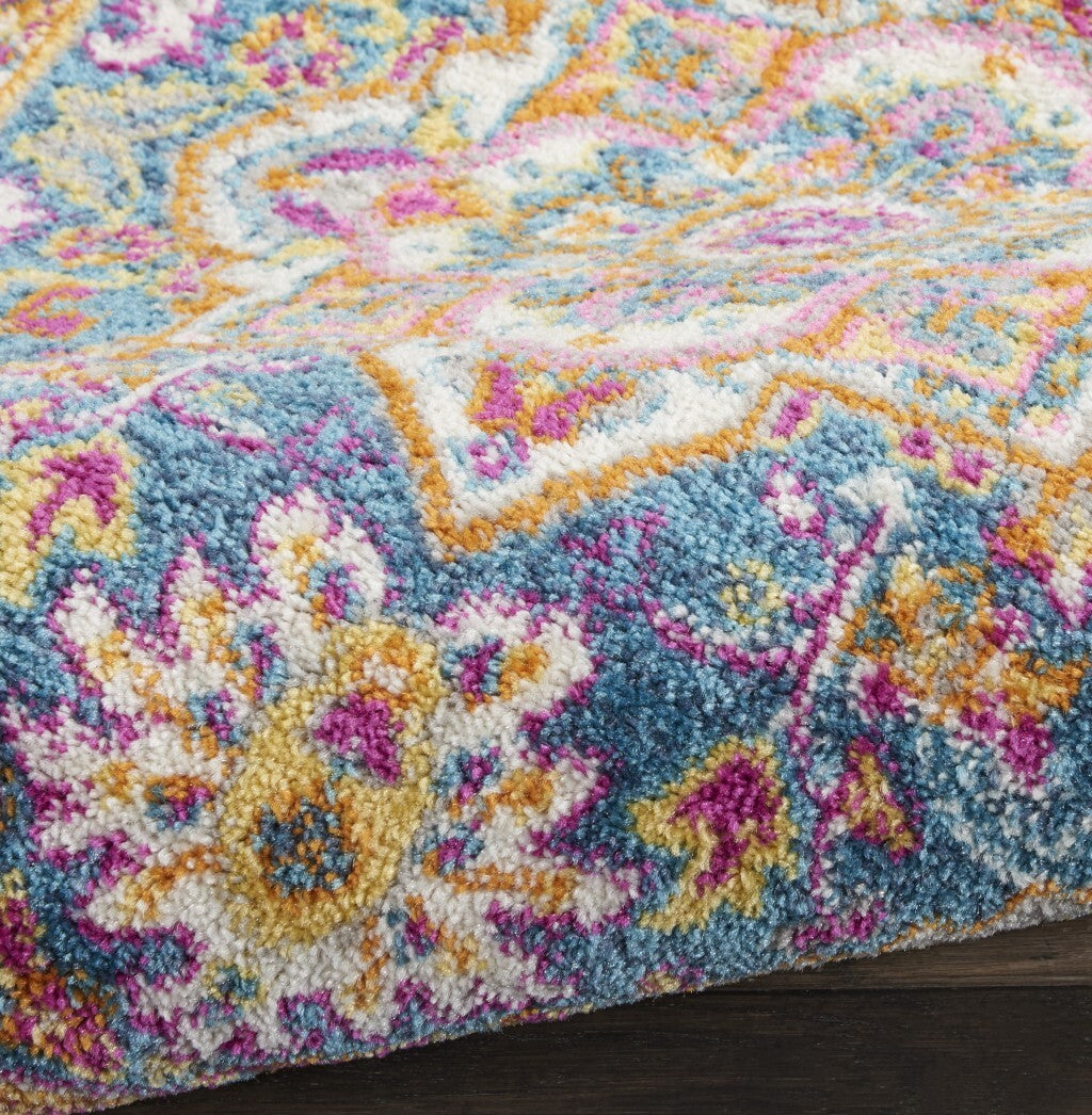 2' X 8' Teal And Pink Medallion Runner Rug