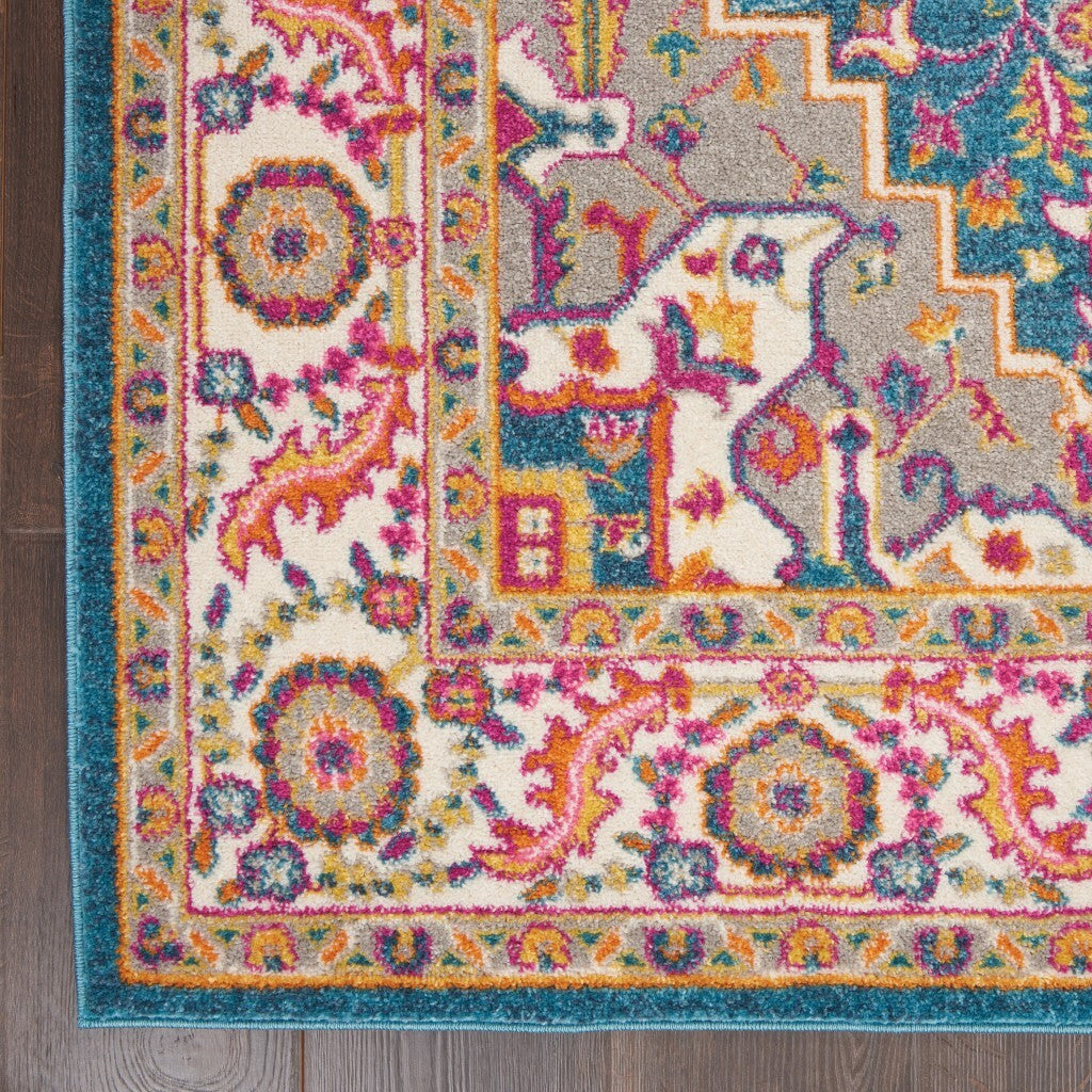 4' X 6' Teal And Pink Medallion Area Rug