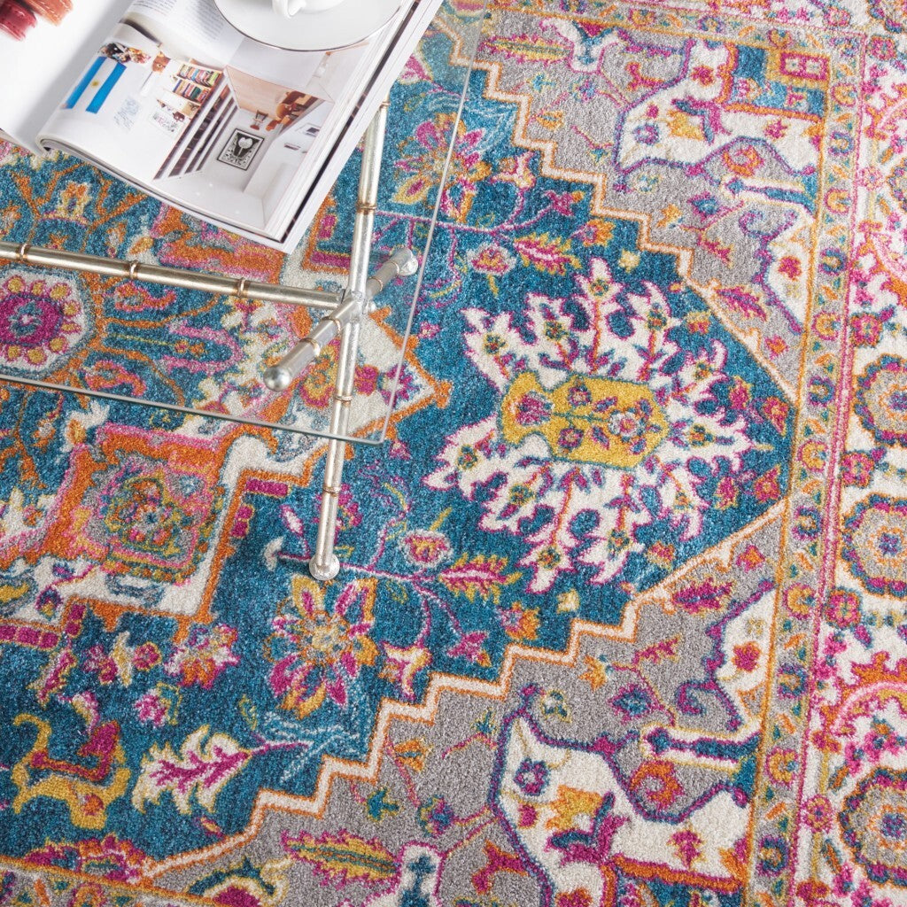 4' X 6' Teal And Pink Medallion Area Rug