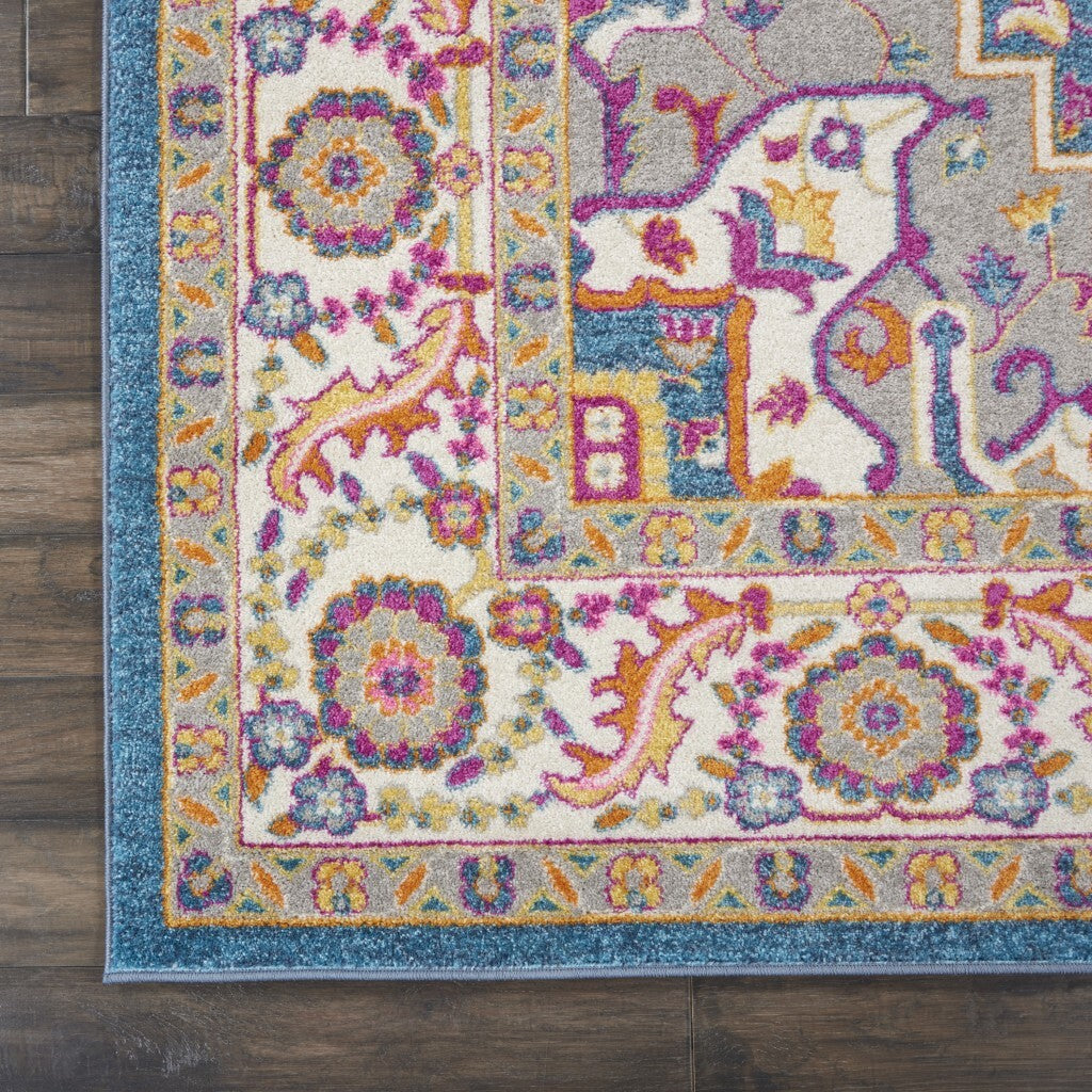 8' X 10' Teal And Pink Medallion Area Rug