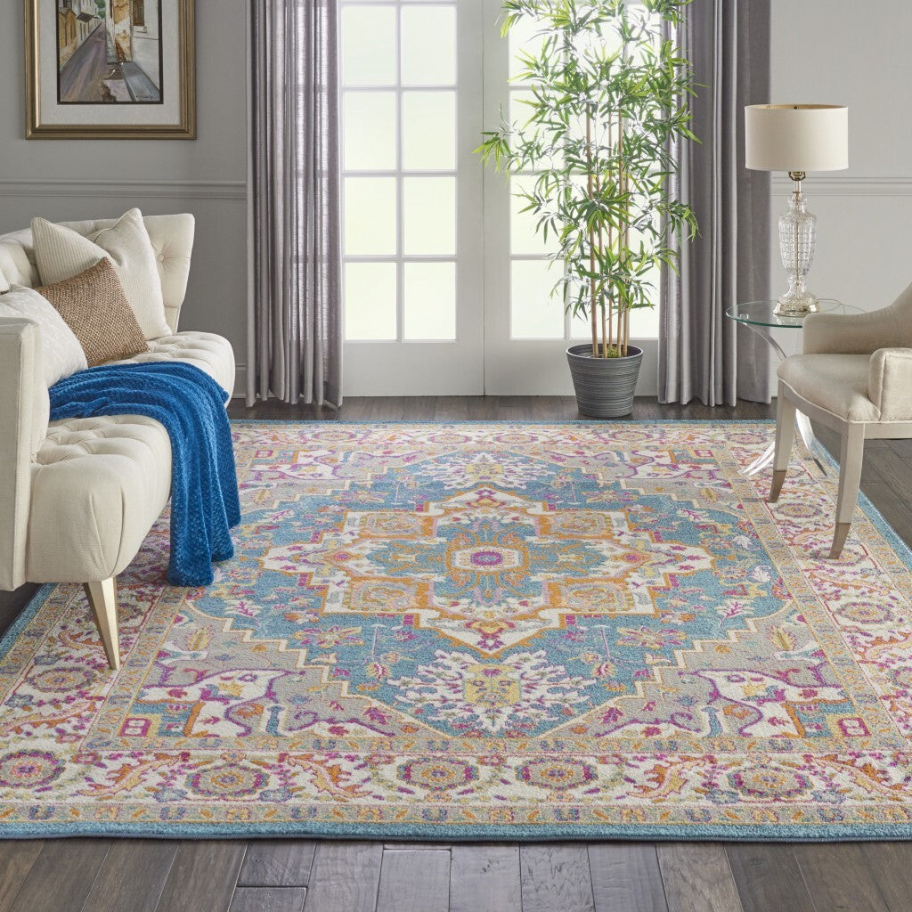 8' X 10' Teal And Pink Medallion Area Rug
