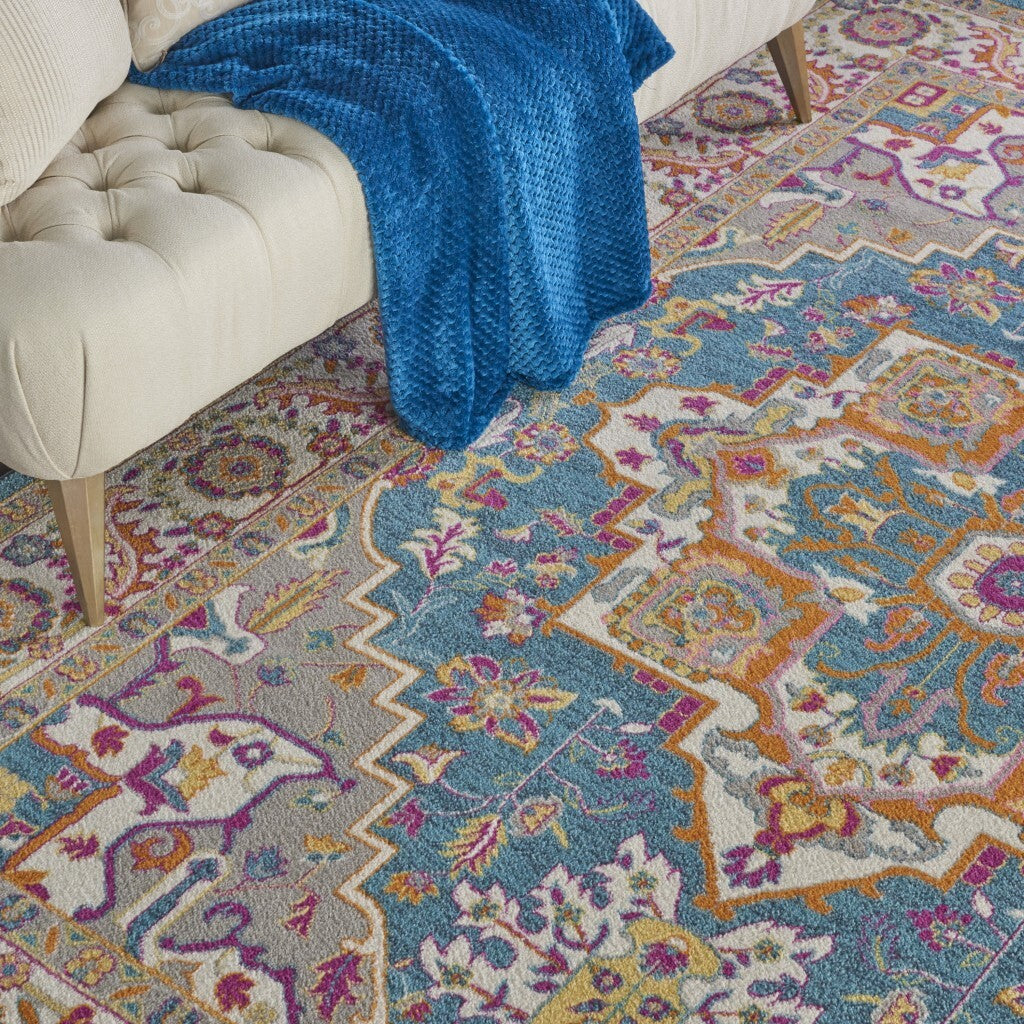 8' X 10' Teal And Pink Medallion Area Rug