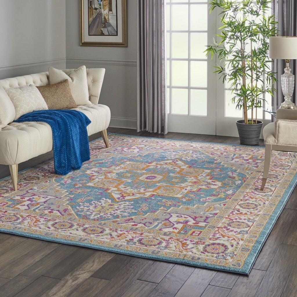 8' X 10' Teal And Pink Medallion Area Rug