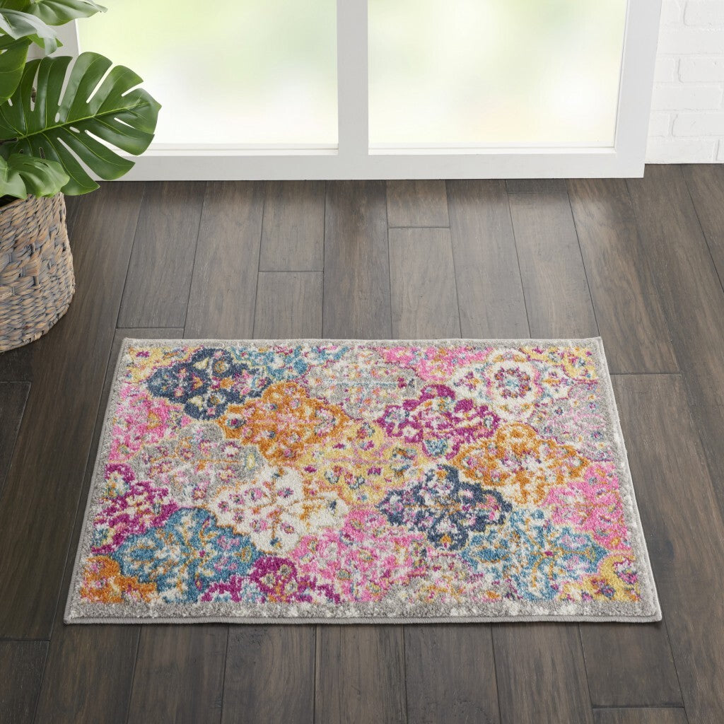 2' X 3' Muted Brights Floral Diamond Scatter Rug