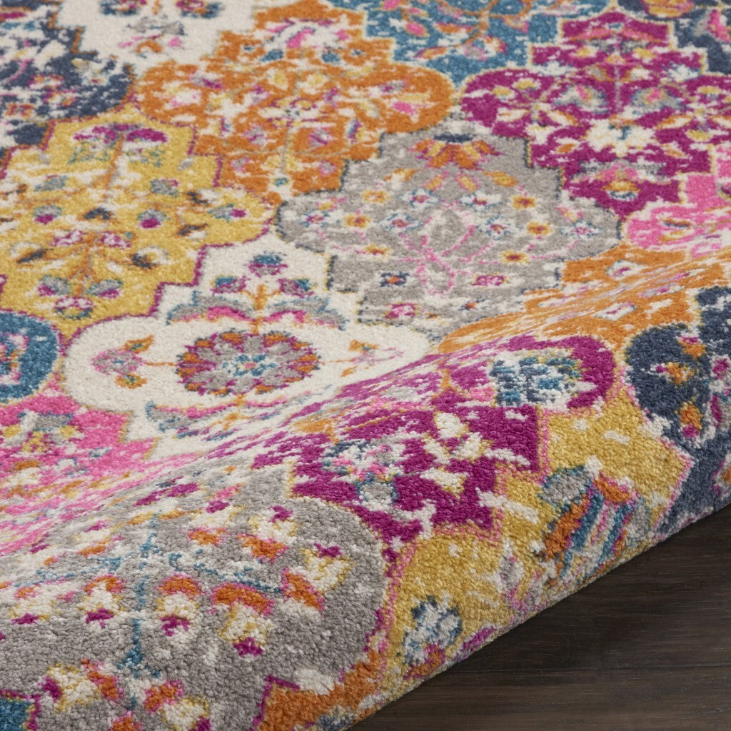 4' Round Muted Brights Floral Diamond Area Rug