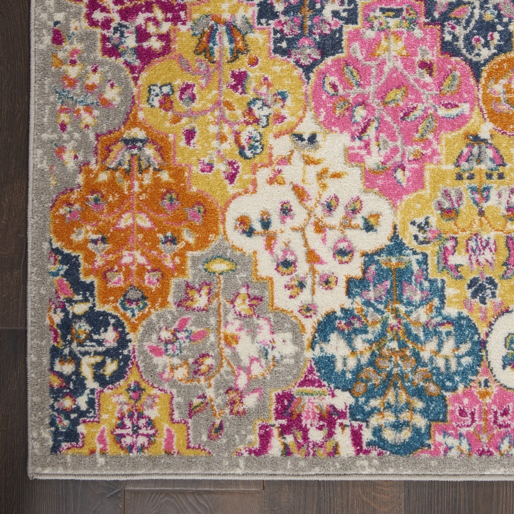 7' X 10' Muted Brights Floral Diamond Area Rug