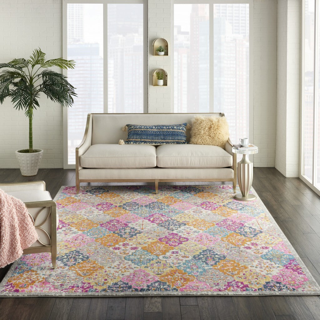 7' X 10' Muted Brights Floral Diamond Area Rug