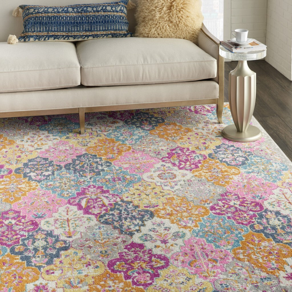 7' X 10' Muted Brights Floral Diamond Area Rug