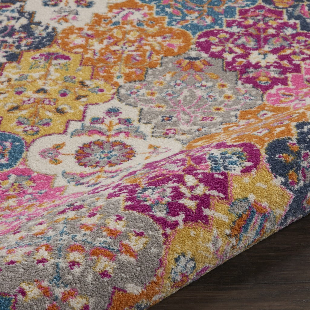 8' Round Muted Brights Floral Diamond Area Rug