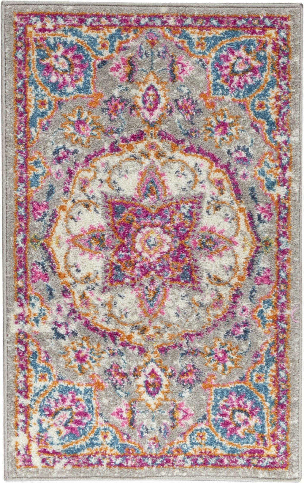 2' X 3' Gray And Pink Medallion Scatter Rug