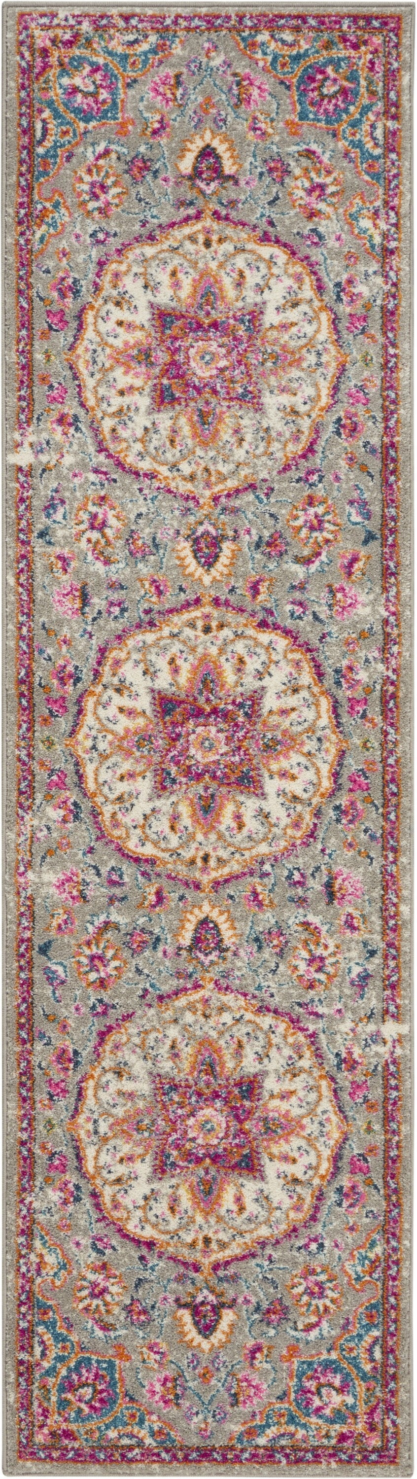2' X 6' Gray And Pink Medallion Runner Rug