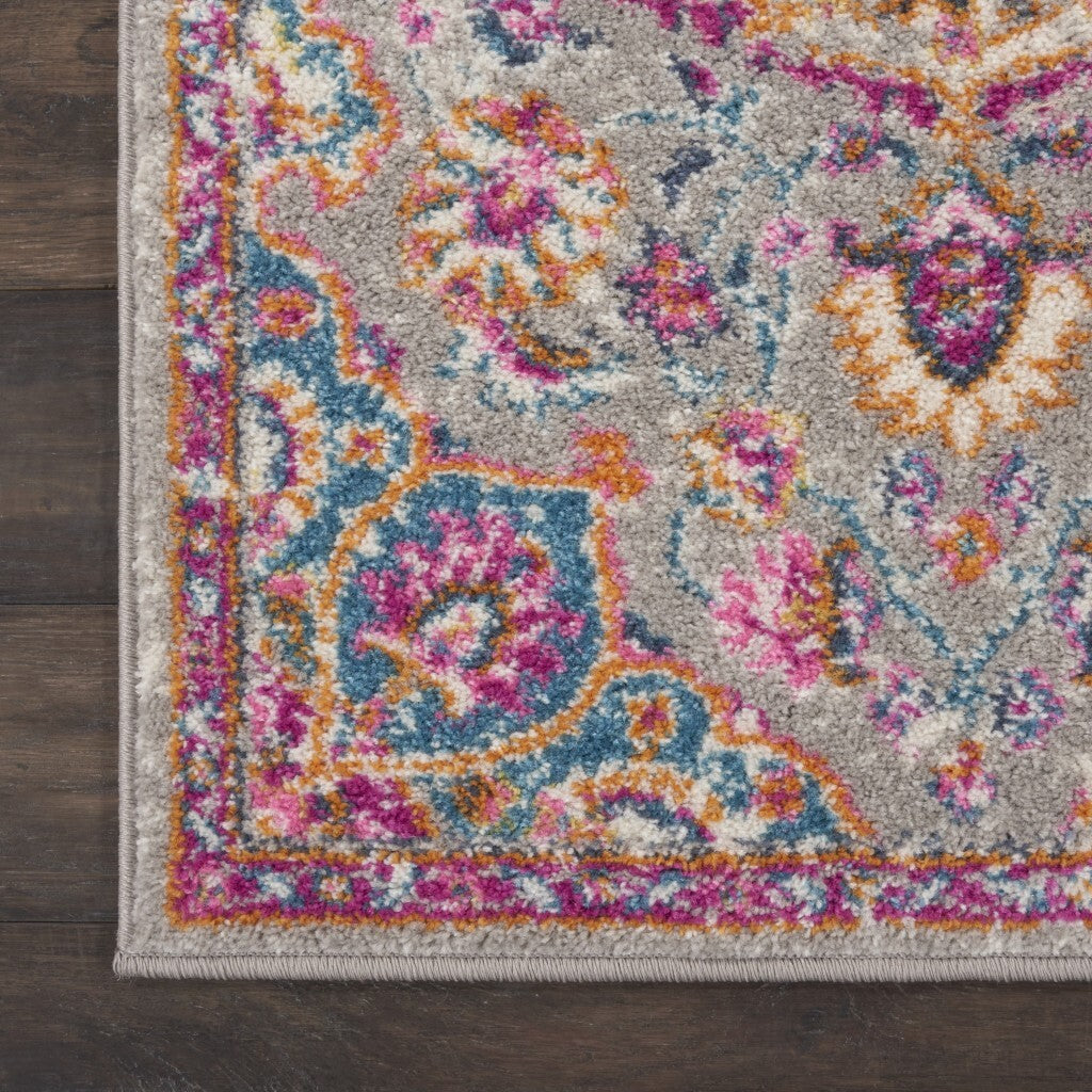 2' X 6' Gray And Pink Medallion Runner Rug