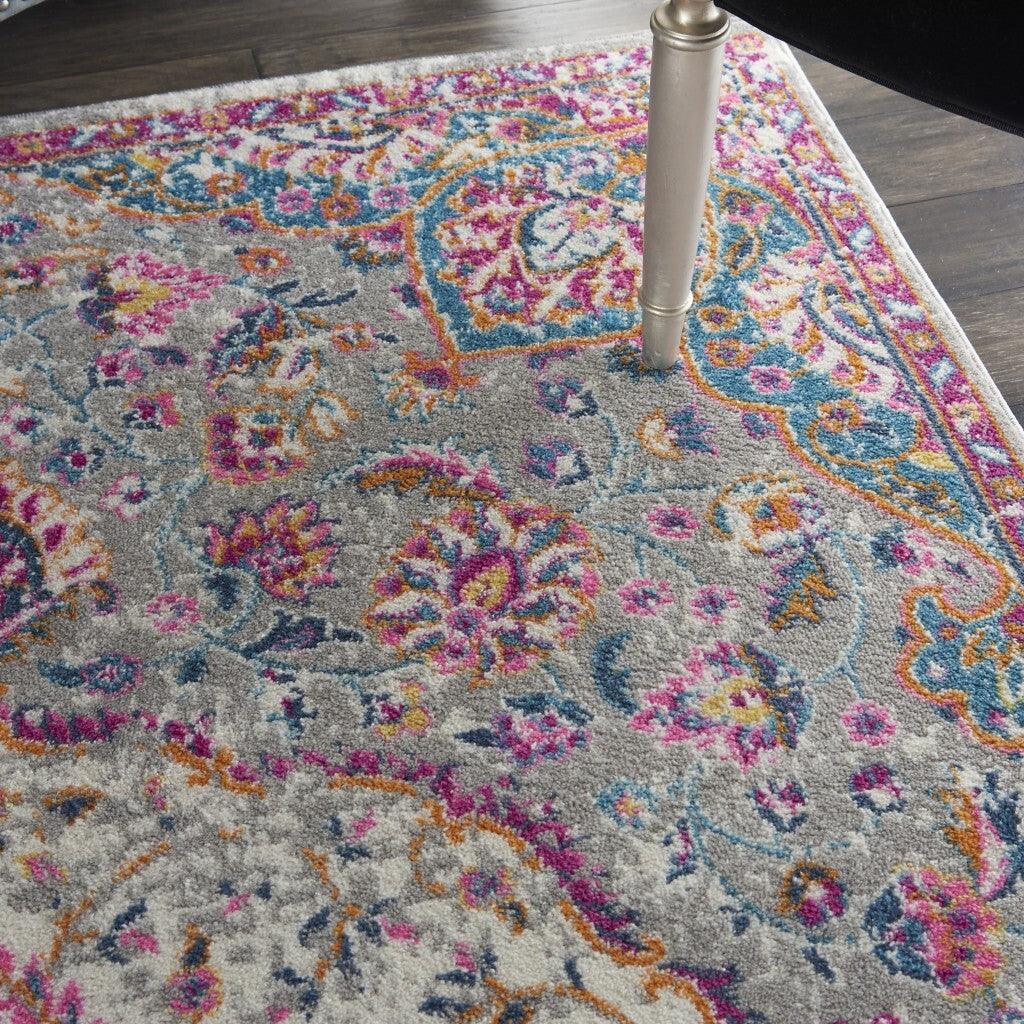 5' X 7' Gray And Pink Medallion Area Rug