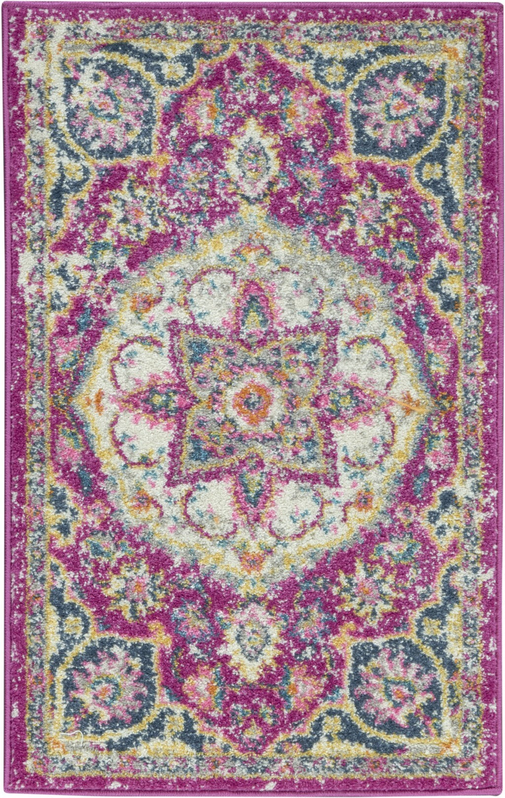 2' X 3' Pink And Ivory Medallion Scatter Rug