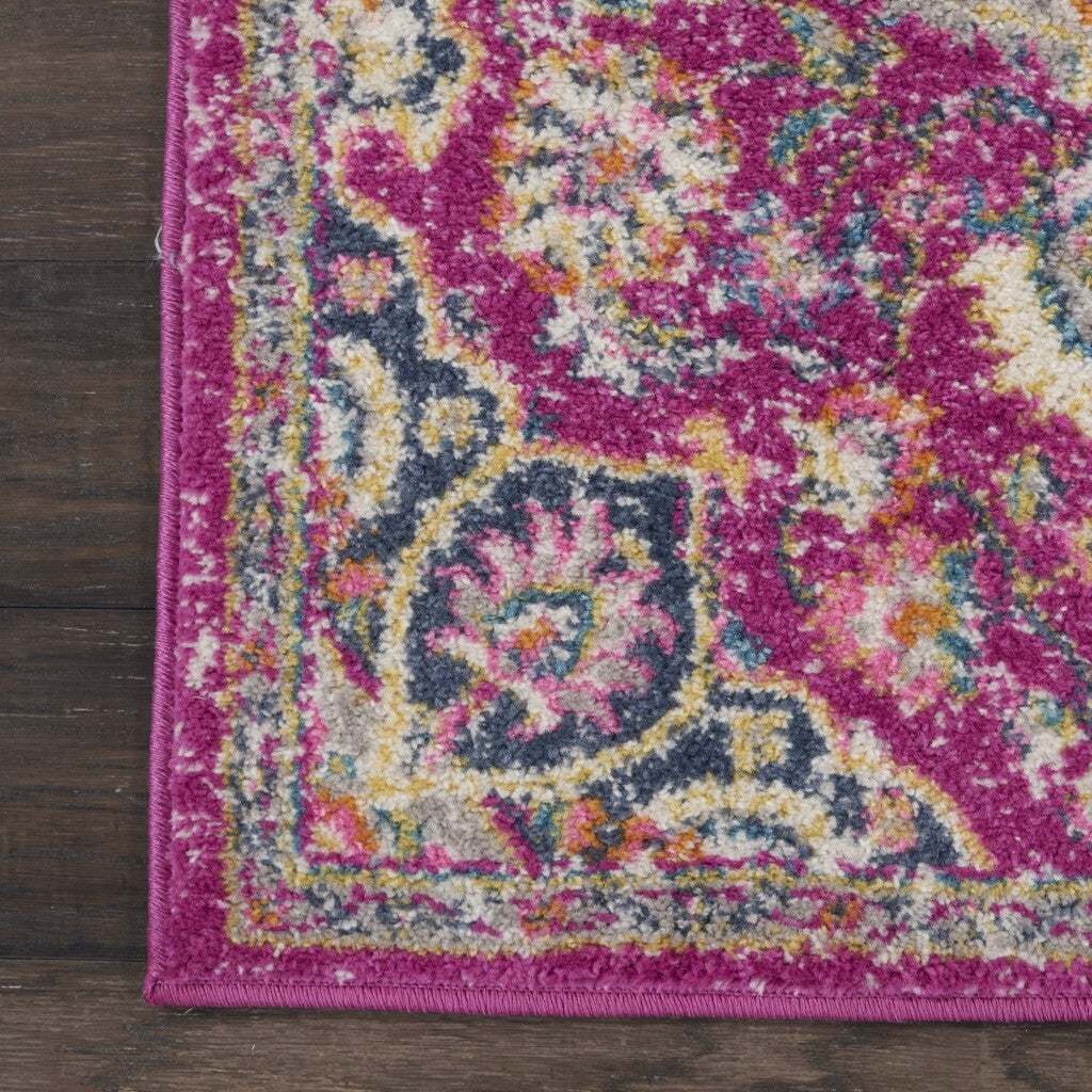 2' X 6' Pink And Ivory Medallion Runner Rug