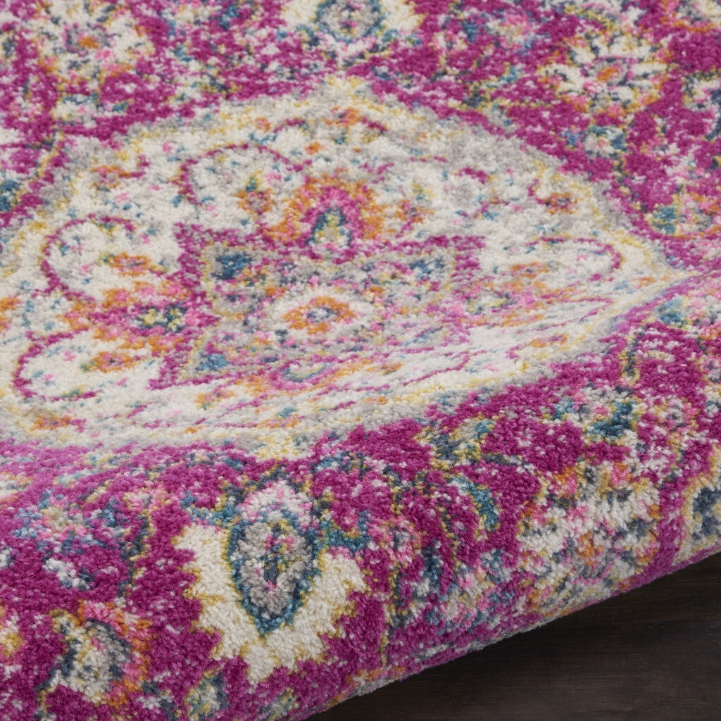 2' X 6' Pink And Ivory Medallion Runner Rug