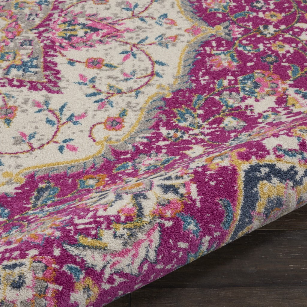 8' Round Pink And Ivory Medallion Area Rug