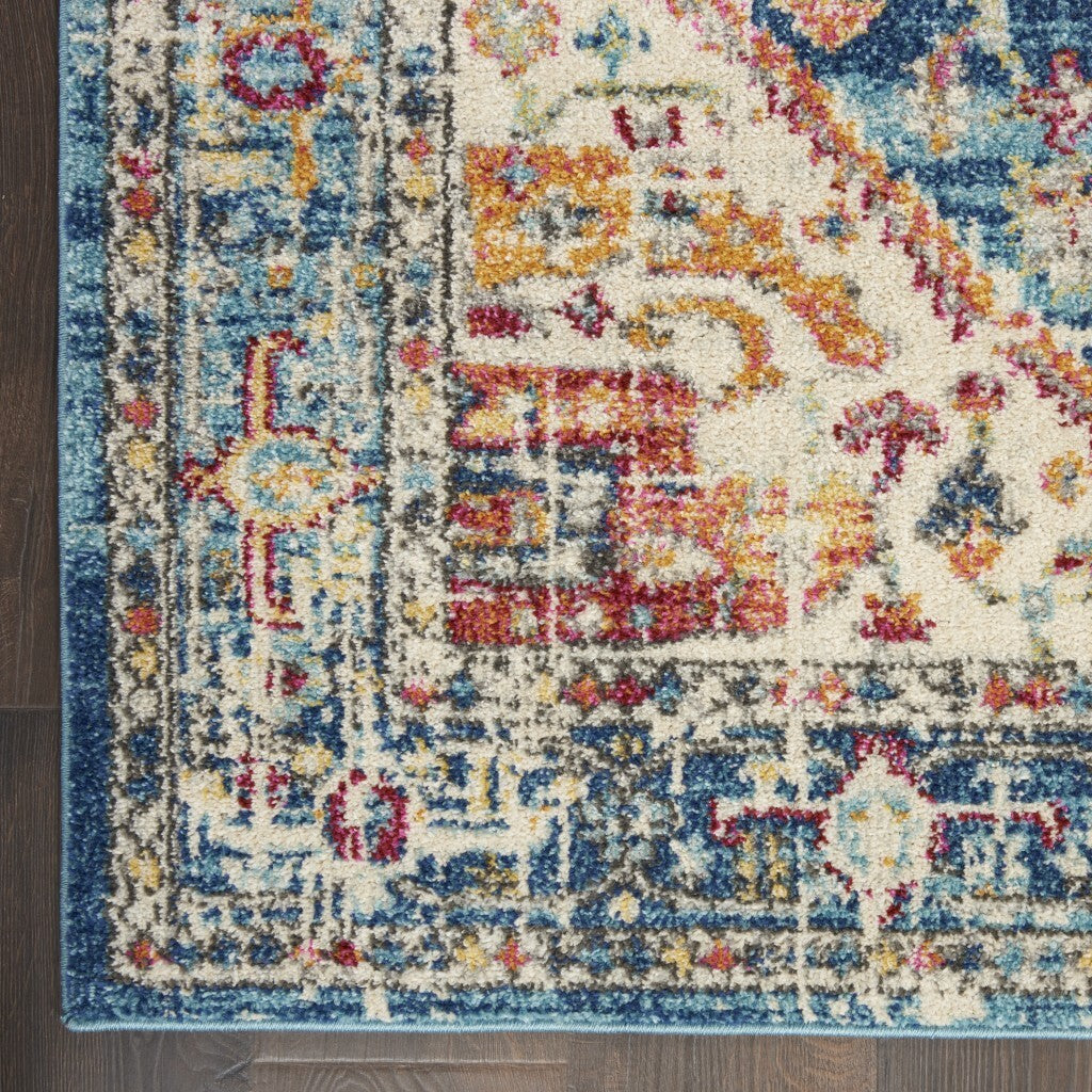 2' X 3' Ivory And Light Blue Distressed Scatter Rug