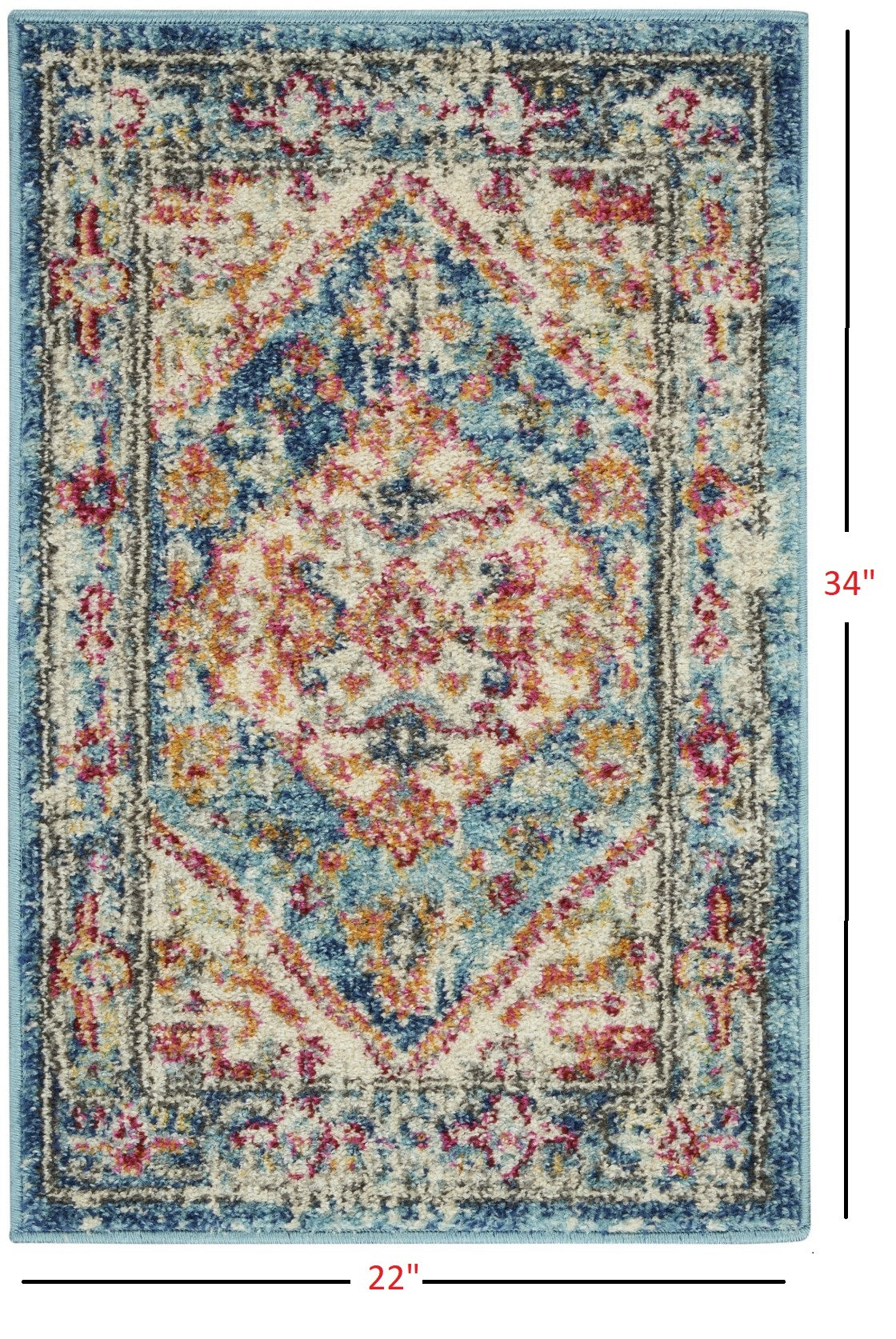 2' X 3' Ivory And Light Blue Distressed Scatter Rug