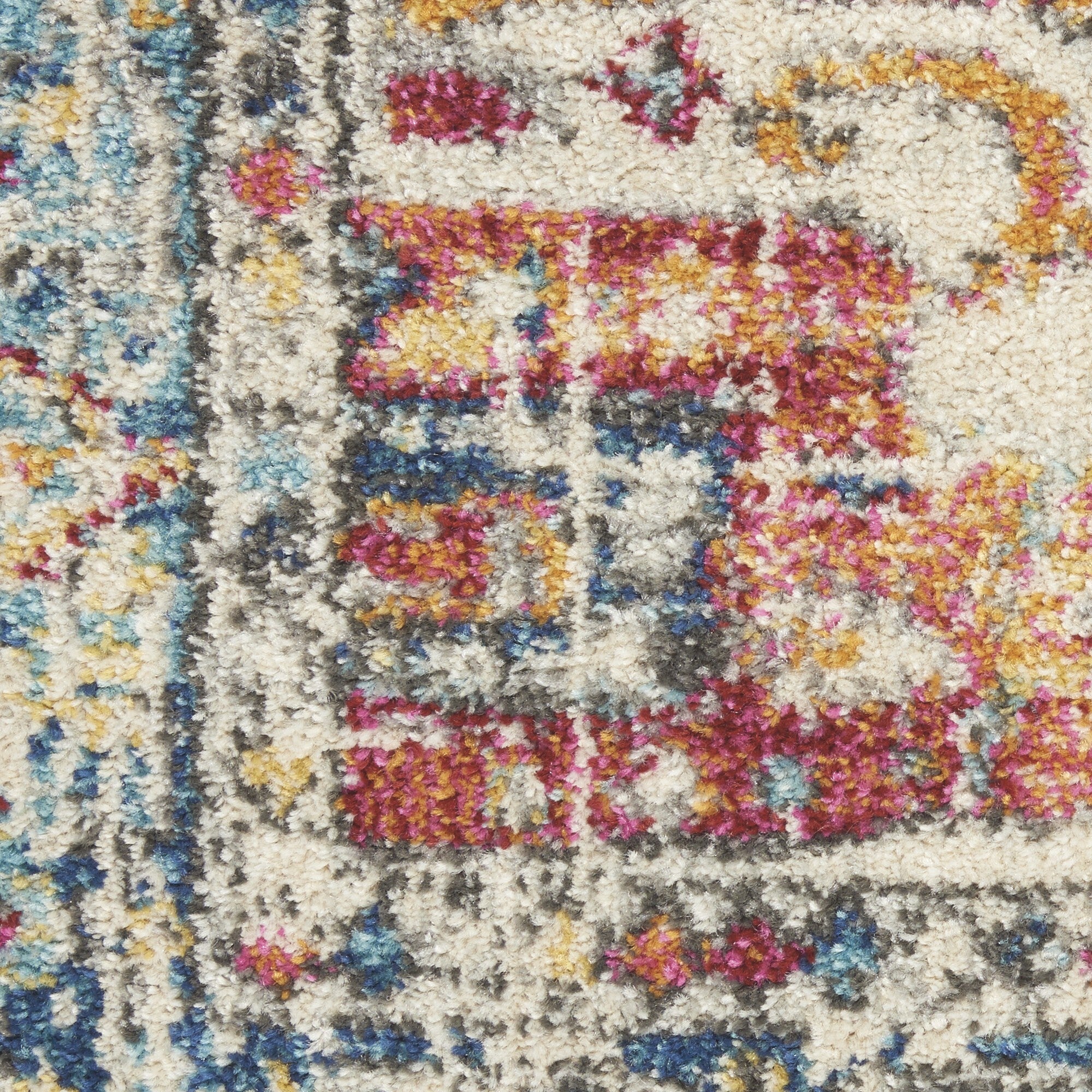 4' Round Ivory And Light Blue Distressed Area Rug