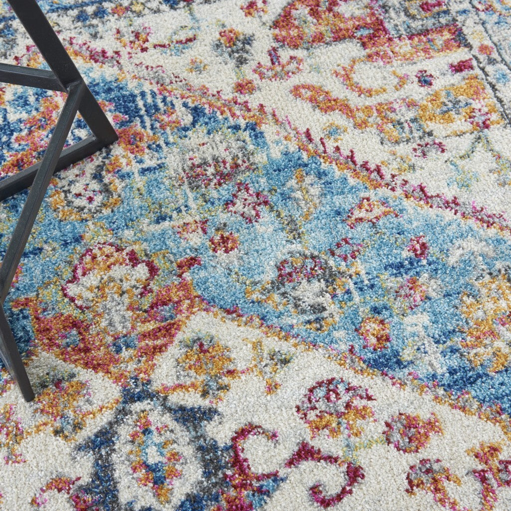 5' X 7' Ivory And Light Blue Distressed Area Rug