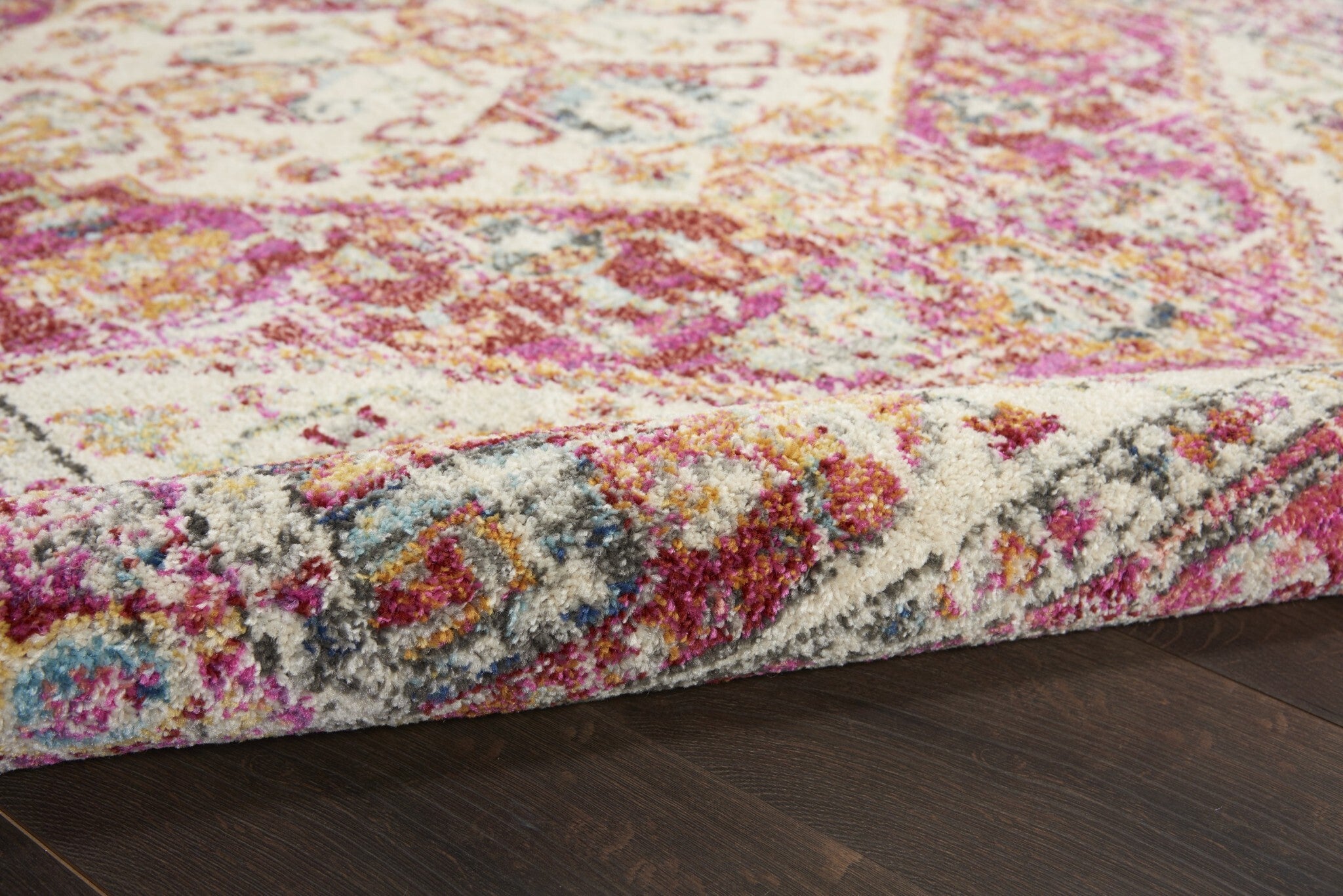 2' X 8' Ivory And Pink Oriental Runner Rug