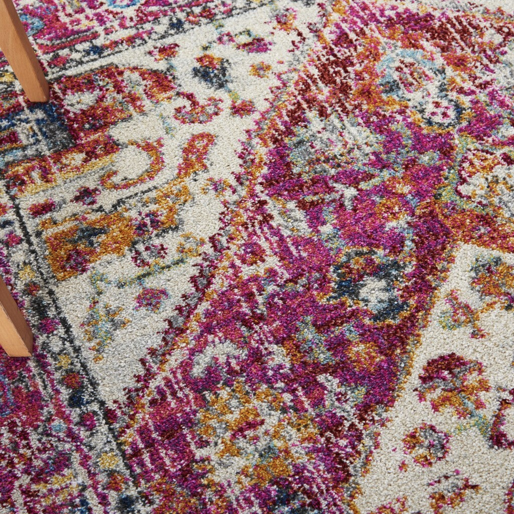 5' X 7' Ivory And Pink Oriental Area Rug