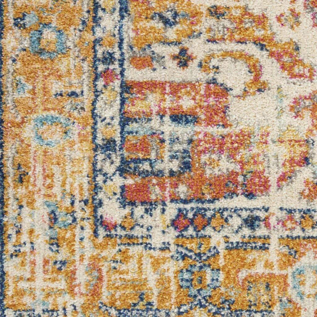 4' Round Ivory And Yellow Center Medallion Area Rug