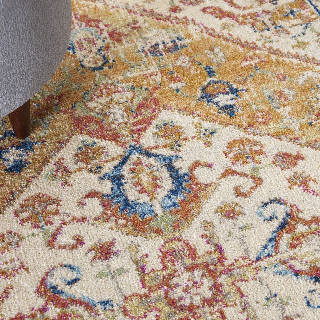 5' X 7' Ivory And Yellow Center Medallion Area Rug