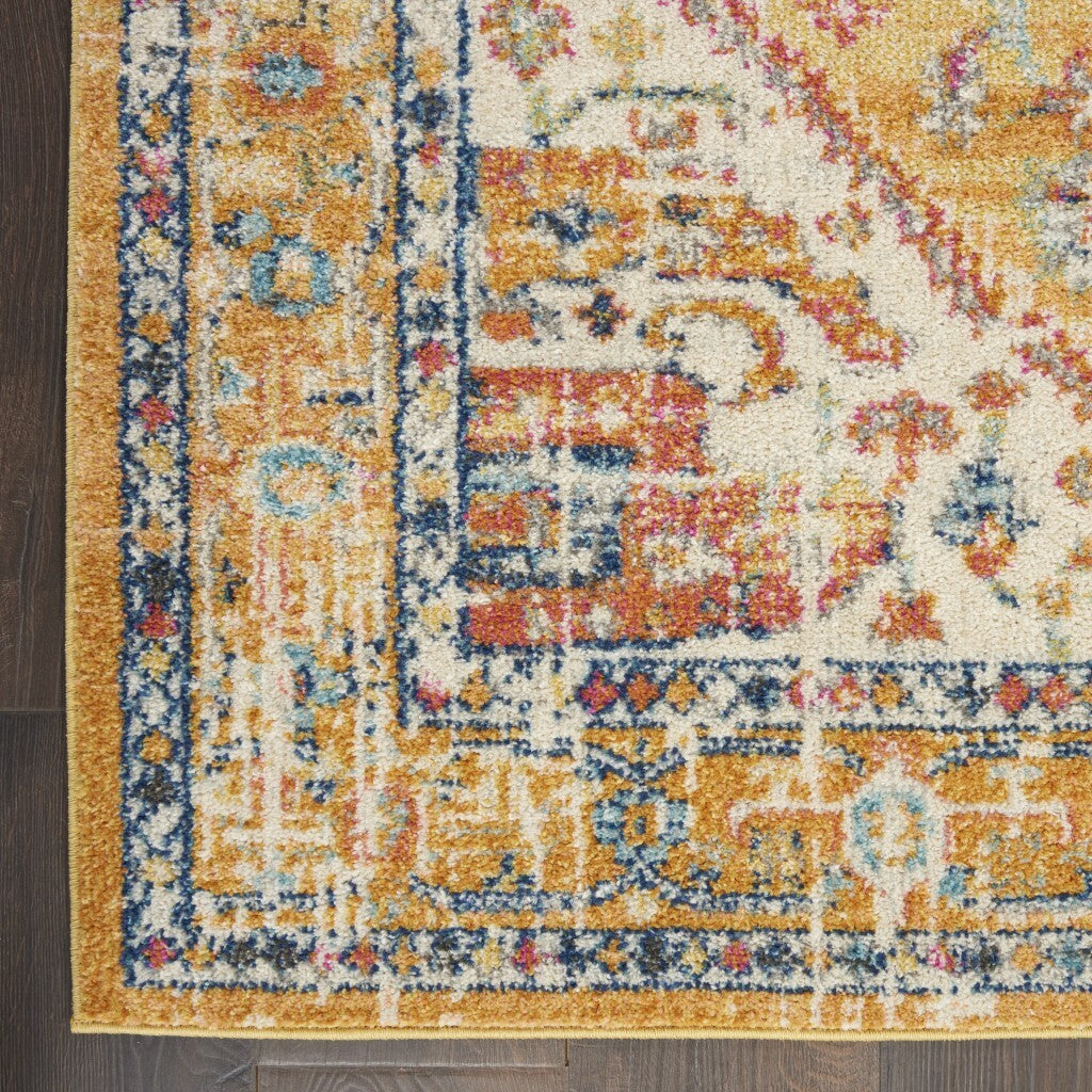 8' X 10' Ivory And Yellow Center Medallion Area Rug