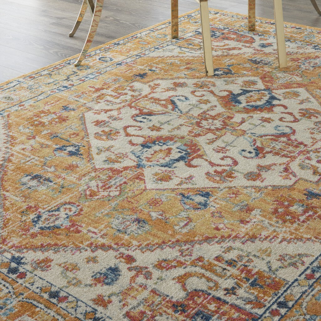 8' X 10' Ivory And Yellow Center Medallion Area Rug