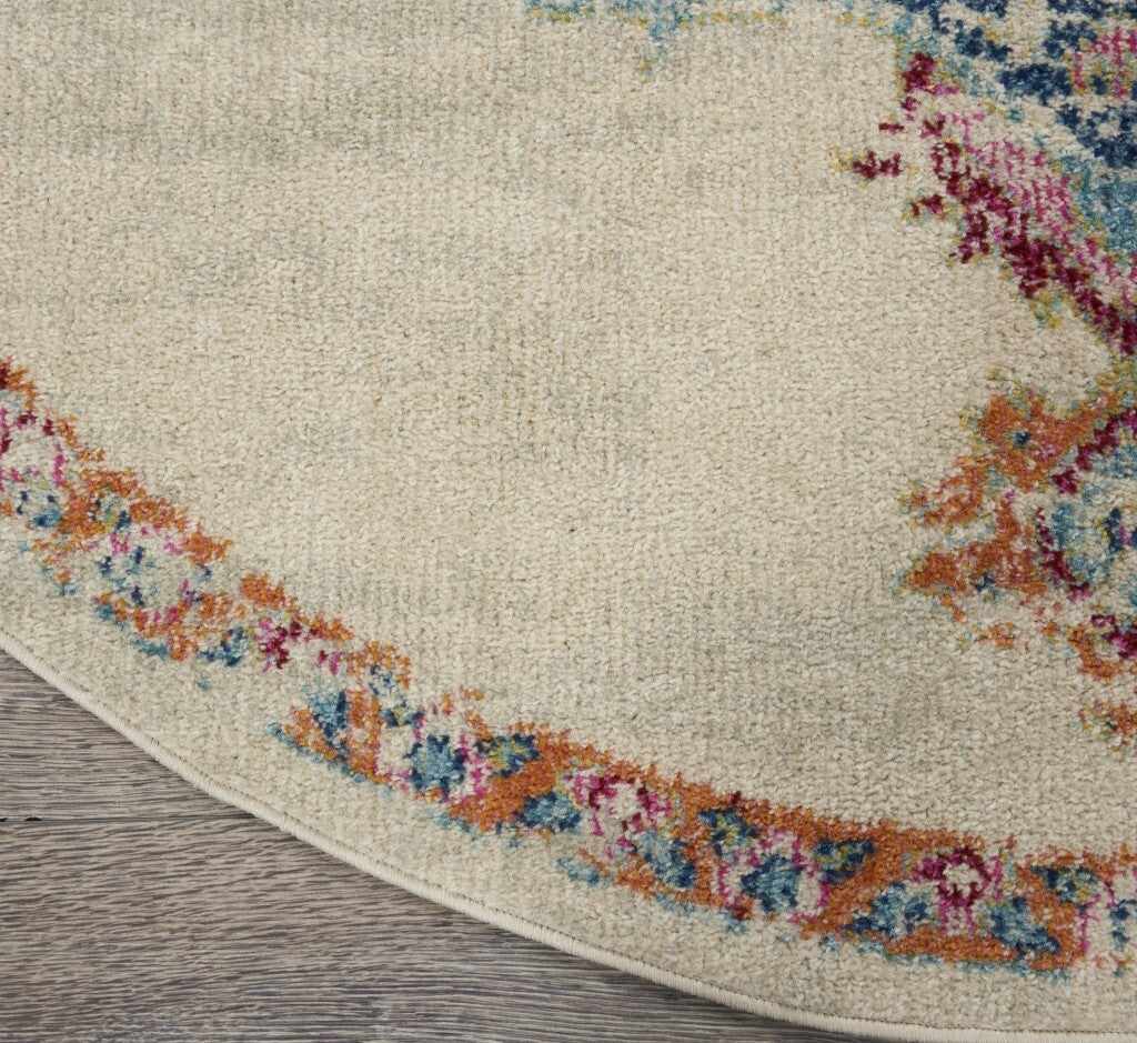 8' Round Gray Distressed Medallion Area Rug