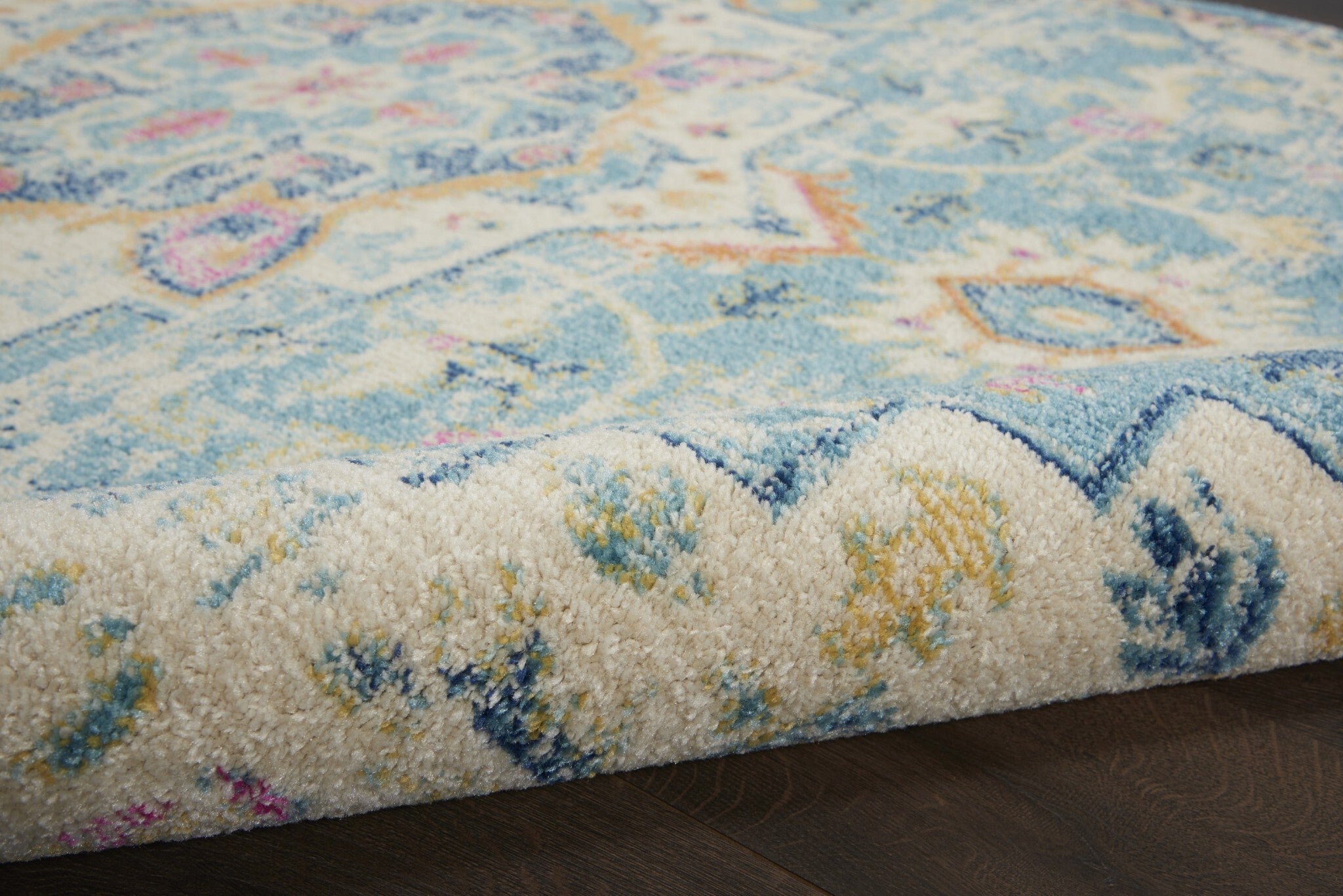2' X 6' Light Blue And Ivory Distressed Runner Rug