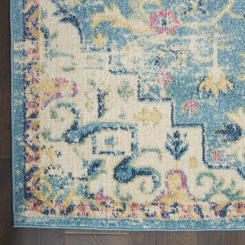 2' X 8' Light Blue And Ivory Distressed Runner Rug