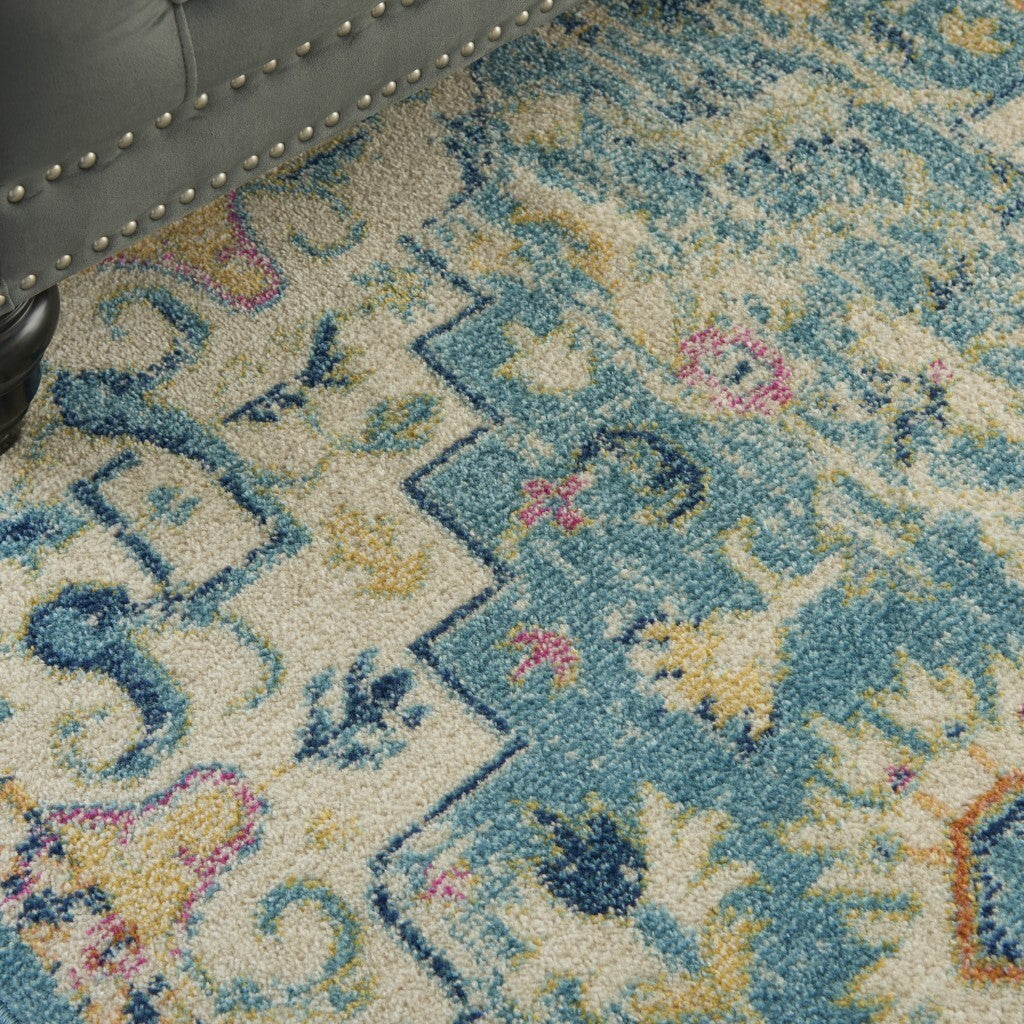 5' X 7' Light Blue And Ivory Distressed Area Rug