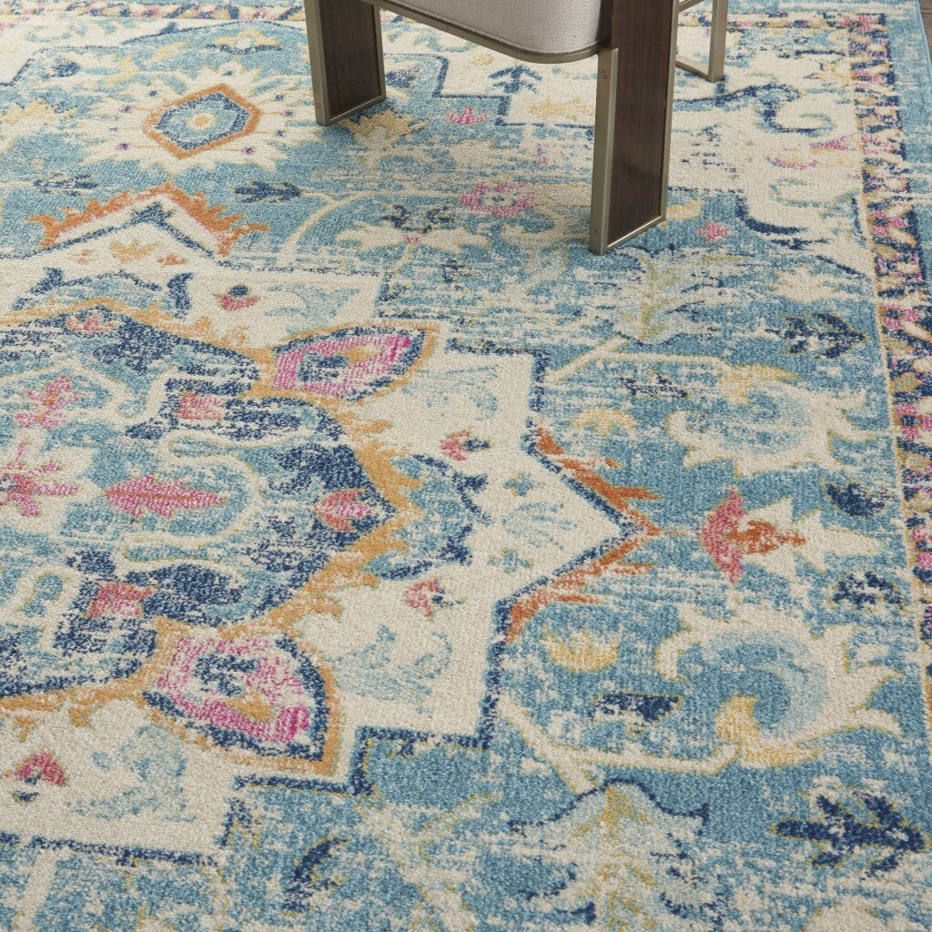 8' X 10' Light Blue And Ivory Distressed Area Rug