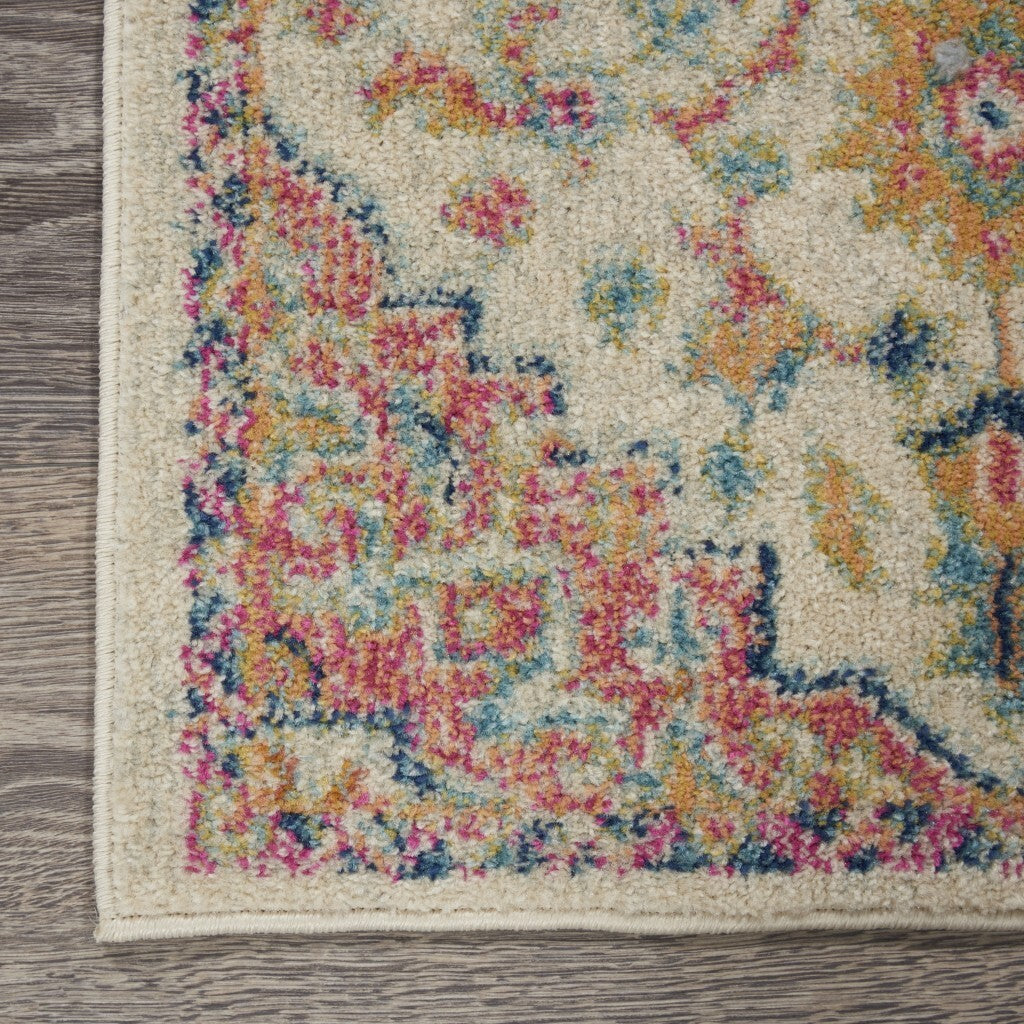 2' X 8' Ivory And Pink Medallion Scatter Rug
