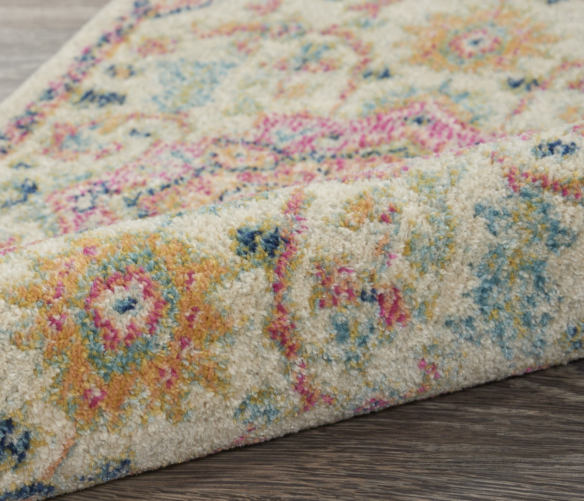 2' X 8' Ivory And Pink Medallion Scatter Rug