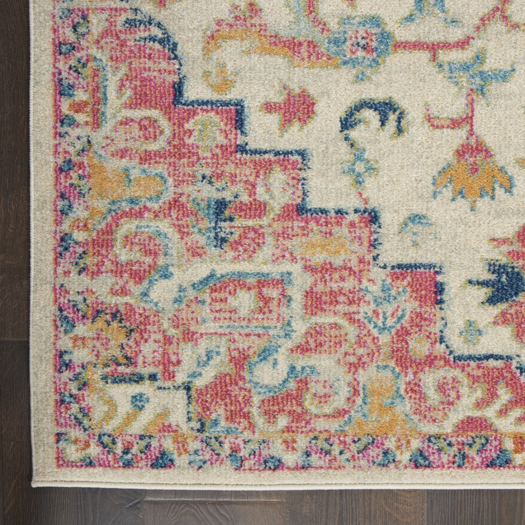7' X 10' Ivory And Pink Medallion Area Rug