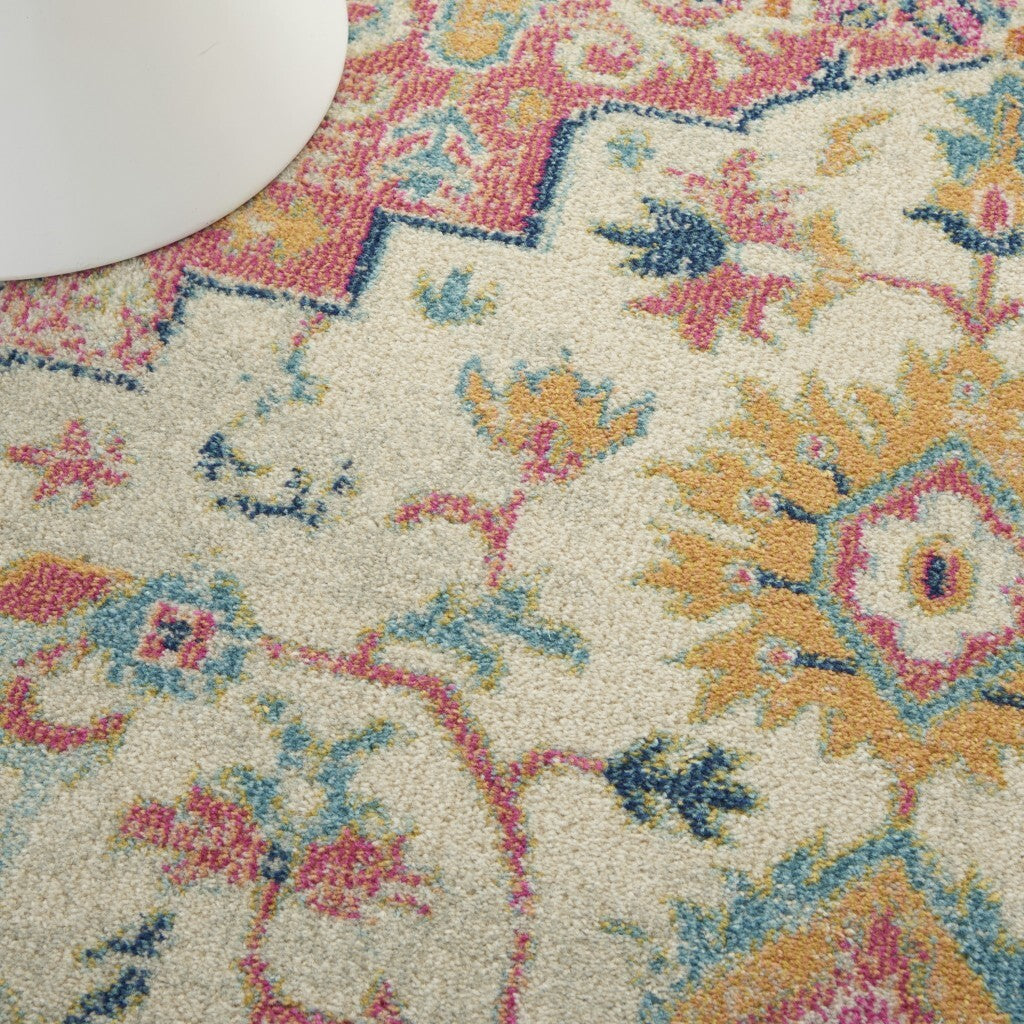7' X 10' Ivory And Pink Medallion Area Rug