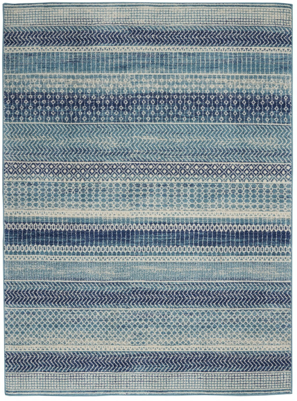 5' X 7' Navy Blue Ornate Stripes Area Rug