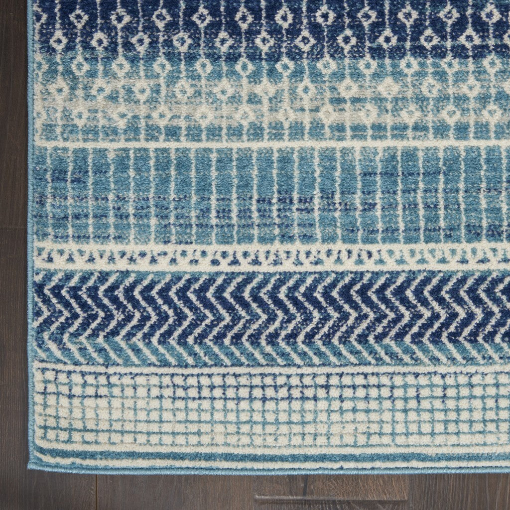 5' X 7' Navy Blue Ornate Stripes Area Rug