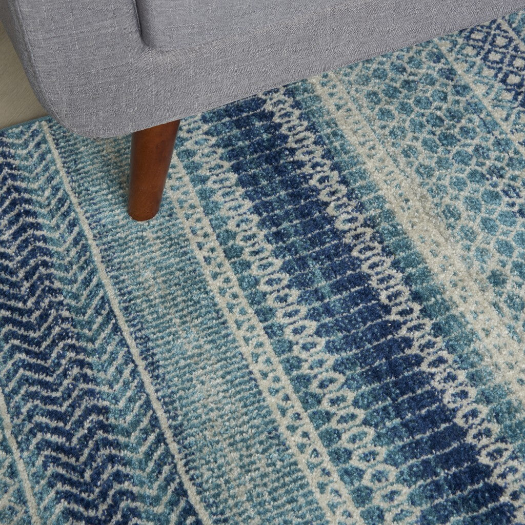 5' X 7' Navy Blue Ornate Stripes Area Rug