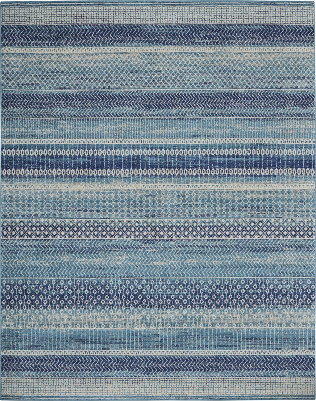 7' X 10' Navy Blue Ornate Stripes Area Rug