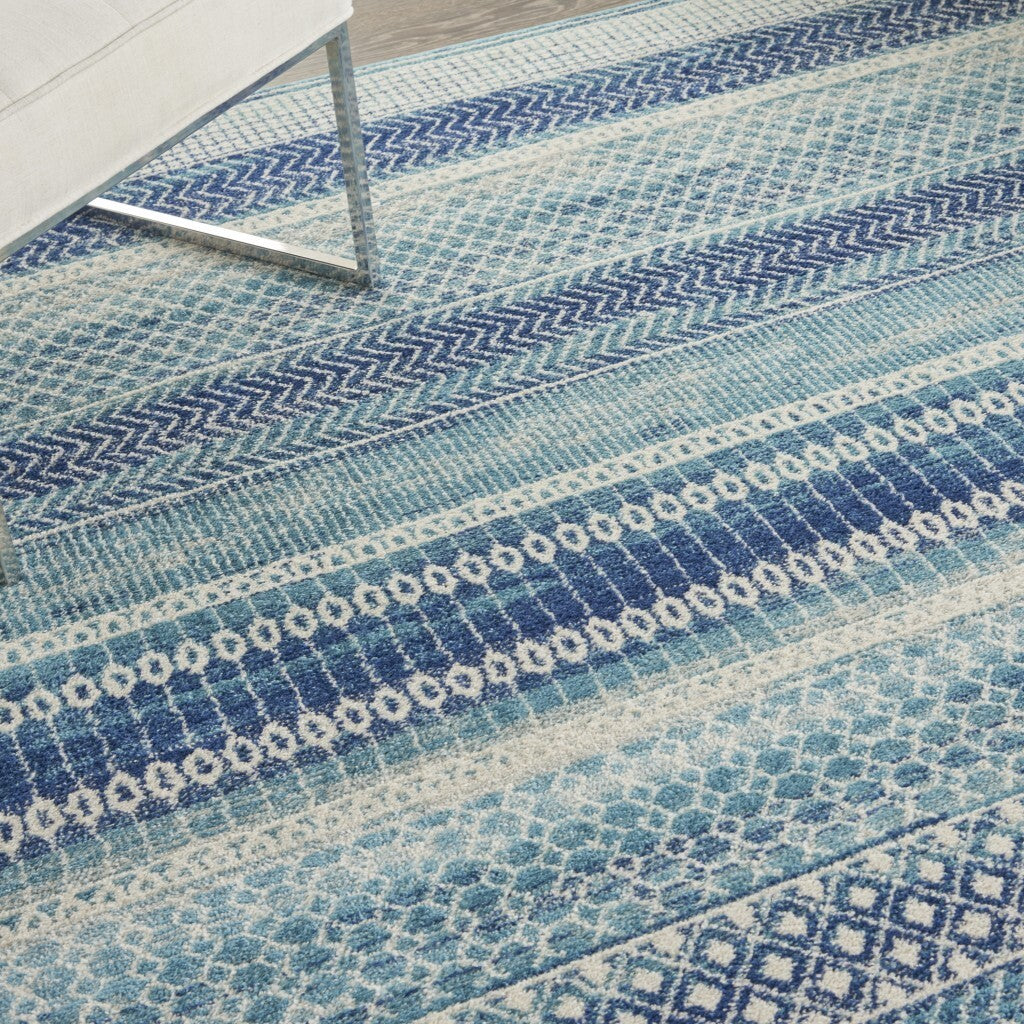7' X 10' Navy Blue Ornate Stripes Area Rug